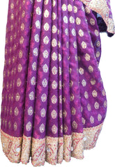 SMSAREE Wine Designer Wedding Partywear Brasso Stone Zari & Mirror Hand Embroidery Work Bridal Saree Sari With Blouse Piece F226