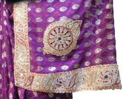 SMSAREE Wine Designer Wedding Partywear Brasso Stone Zari & Mirror Hand Embroidery Work Bridal Saree Sari With Blouse Piece F226