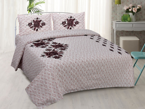 White Pure Cotton Double Bed Printed Bedsheet