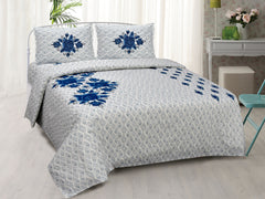 White Pure Cotton Double Bed Printed Bedsheet
