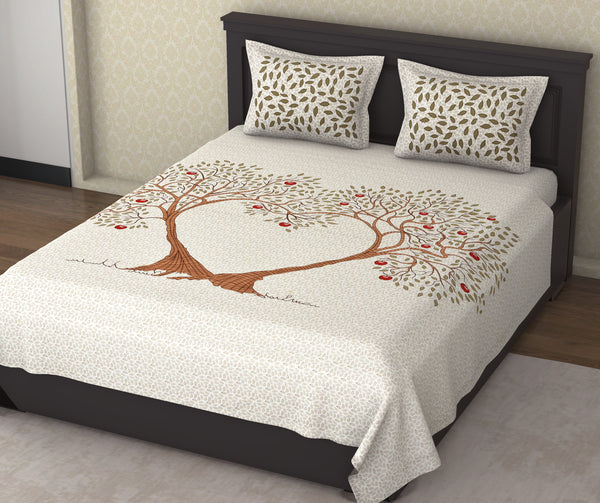 Off White Pure Cotton Double Bed Printed Bedsheet