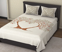 Off White Pure Cotton Double Bed Printed Bedsheet