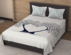White Pure Cotton Double Bed Printed Bedsheet