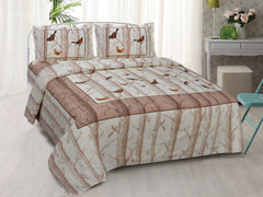 Off White Pure Cotton Double Bed Printed Bedsheet