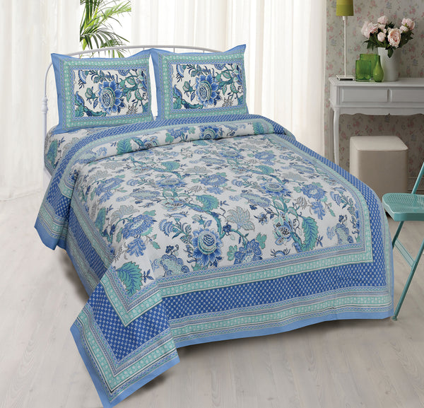 Multicolour Pure Cotton Double Bed Ethnic Jaipuri Printed Bedsheet
