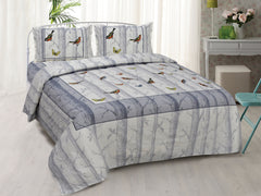 White Pure Cotton Double Bed Printed Bedsheet