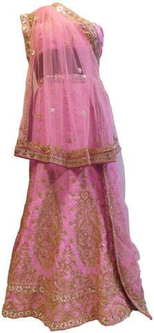 Baby Pink Designer Bridal Hand Embroidery Gota Work Pure Raw Silk Lahenga With Net Dupatta & Pure Raw Silk Blouse