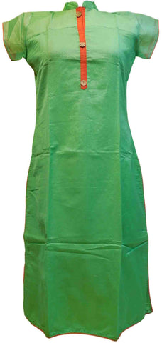 SMSAREE Green Designer Casual Partywear Cotton (Chanderi) Thread Hand Embroidery Work Stylish Women Kurti Kurta With Free Matching Leggings D022