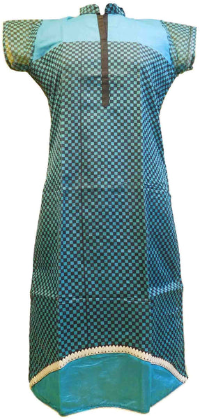 SMSAREE Blue & Black Designer Casual Partywear Cotton (Chanderi) Thread Hand Embroidery Work Stylish Women Kurti Kurta With Free Matching Leggings D023