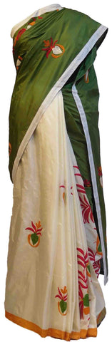 Green & Cream Designer Silk Saree