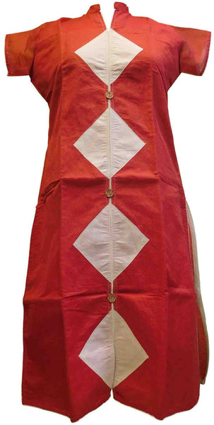 Red & White Designer Cotton (Chanderi) Kurti