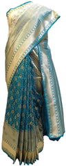 Turquoise Traditional Designer Bridal Hand Weaven Pure Benarasi Zari Work Saree Sari With Blouse
