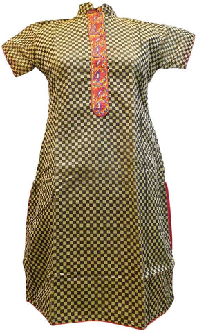 SMSAREE Green & Black Designer Casual Partywear Cotton (Chanderi) Thread Hand Embroidery Work Stylish Women Kurti Kurta With Free Matching Leggings D009
