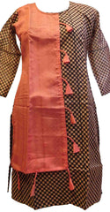 Pink & Black Designer Cotton (Chanderi) Printed Kurti