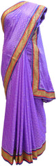 Violet Designer Crepe (Jackard) Hand Embroidery Zari Stone Cutdana Work Saree Sari