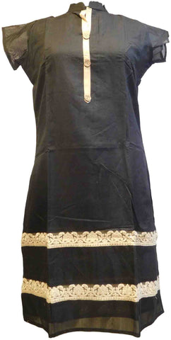 SMSAREE Black Designer Casual Partywear Cotton (Chanderi) Thread Hand Embroidery Work Stylish Women Kurti Kurta With Free Matching Leggings D015