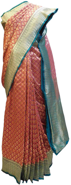 Red & Sea Green (Rama Green) Designer Bridal Hand Weaven Pure Benarasi Zari Work Saree Sari With Blouse