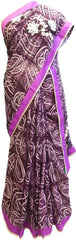 Wine Designer Georgette Printed (Viscos) Hand Embroidery Work Saree Sari