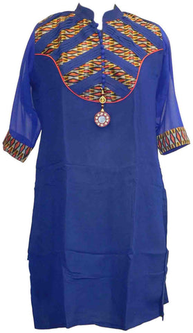 SMSAREE Blue Designer Casual Partywear Geogette Viscos Stone Hand Embroidery Work Stylish Women Kurti Kurta With Free Matching Leggings B405