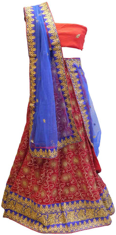 Red & Blue Designer Bridal Georgette Lahenga With Net Dupatta & Dupian Silk Blouse