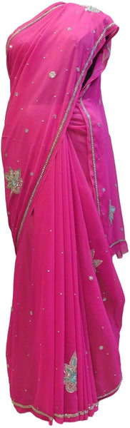 Pink Designer Georgette Hand Embroidery Work Saree Sari