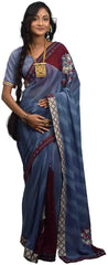 Grey & Wine Designer Pure Georgette Zari Thread Cutdana Hand Brush Printed Party Wear Sari Saree AK46S
