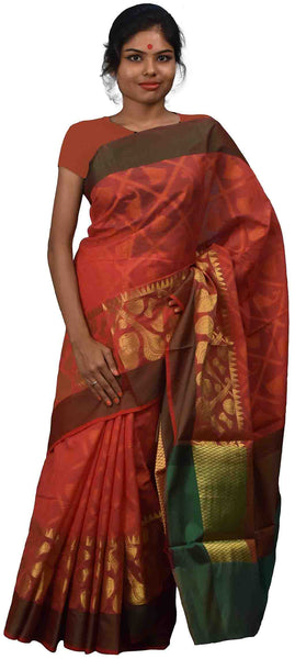 Red Traditional Designer Wedding Hand Weaven Pure Benarasi Zari Work Saree Sari With Blouse BH111