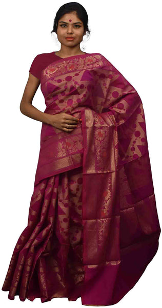 Pink Traditional Designer Wedding Hand Weaven Pure Benarasi Zari Work Saree Sari With Blouse BH13B