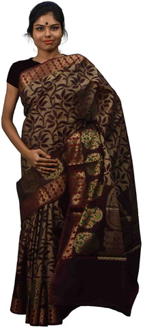 Coffee Brown Traditional Designer Wedding Hand Weaven Pure Benarasi Zari Work Saree Sari With Blouse BH13H