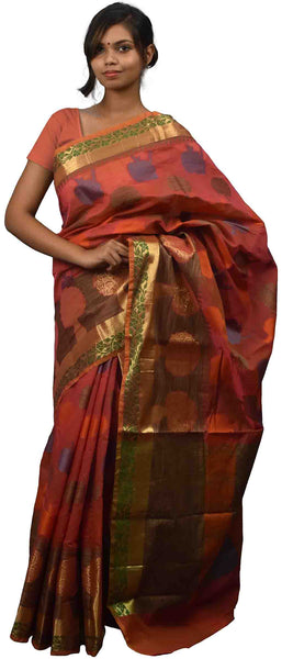 Red Traditional Designer Wedding Hand Weaven Pure Benarasi Zari Work Saree Sari With Blouse BH16E
