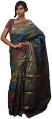 Multicolour Traditional Designer Wedding Hand Weaven Pure Benarasi Zari Work Saree Sari With Blouse BH6B