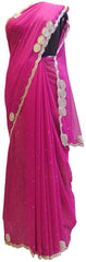 Pink Designer PartyWear Georgette Thread Cutdana Stone Work Saree Sari