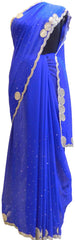 Blue Designer PartyWear Georgette Thread Cutdana Stone Work Saree Sari