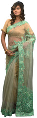 Grey Designer Wedding Partywear Net Thread Beads Stone Hand Embroidery Work Border Bridal Saree Sari AKC938