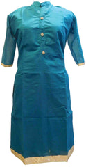 SMSAREE Turquoise Designer Casual Partywear Cotton (Chanderi) Zari & Stone Hand Embroidery Work Stylish Women Kurti Kurta With Free Matching Leggings D255