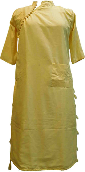 Yellow Designer Silk (Muslin) Hand Embroidery Thread Work Kurti Kurta D282