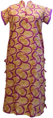 Yellow & Wine Designer Pure Cotton Hand Brush Printed Gown Style Kurti Kurta D286