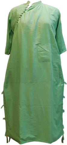 SMSAREE Green Designer Casual Partywear Satin Silk Self Hand Embroidery Work Stylish Women Kurti Kurta With Free Matching Leggings D295
