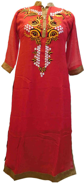 SMSAREE Mult-Colour Designer Casual Partywear Floral Printed Raw Silk Zari & Thread Hand Embroidery Work Stylish Women Kurti Kurta With Free Matching Leggings D307