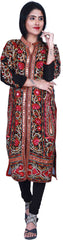 SMSAREE Black Designer Casual Partywear Geogette Viscos Thread & Mirror Hand Embroidery Work Stylish Women Kurti Kurta With Free Matching Leggings D366