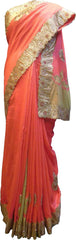 SMSAREE Pink Designer Wedding Partywear Silk (Vichitra) Stone Thread & Zari Hand Embroidery Work Bridal Saree Sari With Blouse Piece F365