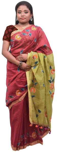 Pink & Green Designer PartyWear Cotton Thread Work Boutique Style Saree Sari E047