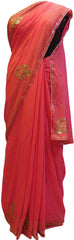 Pink Designer Wedding Partywear Georgette (Viscos) Thread Cutdana Beads Stone Hand Embroidery Work Bridal Saree Sari E065