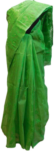 Green Designer Wedding Partywear Pure Handloom Bengal Bangali Cotton Kolkata Saree Sari E140
