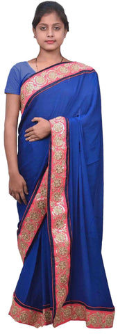 Blue Designer Wedding Partywear Ethnic Bridal Crepe (Chinon) Hand Embroidery Sequence Zari Work Kolkata Women Saree Sari E213