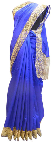 Blue Designer Wedding Partywear Silk Zari Stone Thread Hand Embroidery Work Bridal Saree Sari E258