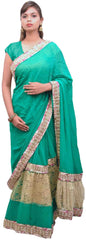 Turquoise Designer Wedding Partywear Georgette (Viscos) Hand Embroidery Stone Pearl Zari Work Kolkata Saree Sari E421
