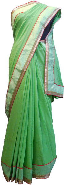 SMSAREE Green Designer Wedding Partywear Crepe (Chinon) Cutdana & Zari Hand Embroidery Work Bridal Saree Sari With Blouse Piece E516