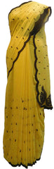 SMSAREE Yellow Designer Wedding Partywear Georgette Thread & Stone  Hand Embroidery Work Bridal Saree Sari With Blouse Piece E582