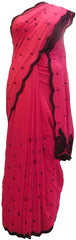 SMSAREE Pink Designer Wedding Partywear Georgette Thread & Stone  Hand Embroidery Work Bridal Saree Sari With Blouse Piece E583